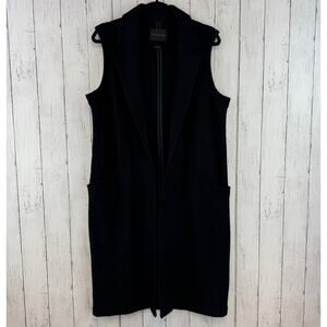 Tahari Black Wool-Blend Notch Lapel Sleeveless Longline Open Vest Size Medium